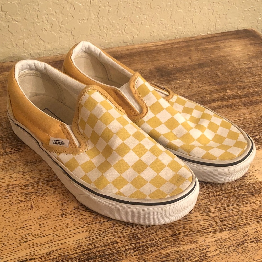 Vans Classic Yellow and White Checkered Slip-Ons Size 5.5